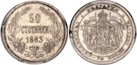 Bulgaria 50 Stotinki 1883 PCGS Cleaned AU Detail
KM# 6, N# 17104; Silver; Alexander I; AUNC.