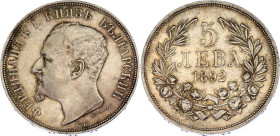 Bulgaria 5 Leva 1892 КБ
KM# 15, N# 32250; Silver; Ferdinand I; XF-.