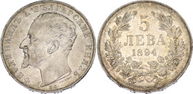 Bulgaria 5 Leva 1894 КБ
KM# 18, N# 17712; Silver; Ferdinand I; XF+.