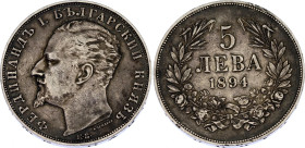 Bulgaria 5 Leva 1894 КБ
KM# 18, N# 17712; Silver; Ferdinand I; VF, Toning.