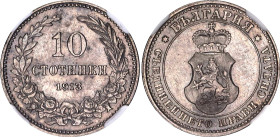 Bulgaria 10 Stotinki 1913 NGC MS 63
KM# 25, N# 4120; Copper-nickel; Ferdinand I.