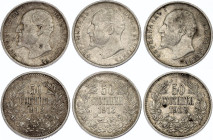 Bulgaria 3 x 50 Stotinki 1912 - 1913
KM# 30; Schön# 30; N# 12341; Silver; Ferdinand I; Kremnitz Mint; XF-AUNC.