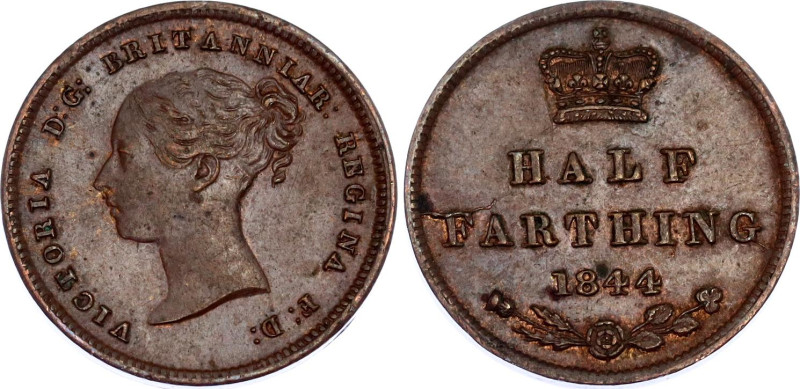 Great Britain 1/2 Farthing 1844
KM# 738; Sp# 3951; N# 8480; Copper; Victoria; X...