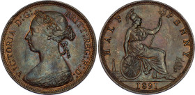 Great Britain 1/2 Penny 1891
KM# 754, Sp# 3956; N# 4575; Bronze; Victoria; XF-AUNC Toned.