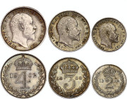 Great Britain 2 - 3 - 4 Pence 1902 Maundy Issues
KM# 796 - 797 - 798; Silver; Edward VII; UNC Prooflike.