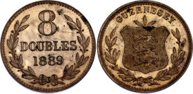 Guernsey 8 Doubles 1889 H
KM# 7; Schön# 8; N# 5044; Copper; Mint: Heaton's Mint, Birmingham; UNC.