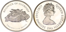 Guernsey 25 Pence 1977
KM# 31a; N# 44087; Silver; Elizabeth II (1952-date); 25th anniversary of accession of Queen Elizabeth II; Proof.