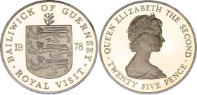 Guernsey 25 Pence 1978
KM# 32a; N# 48920; Silver; Elizabeth II (1952-date); Royal Visit; Proof.