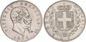 Italy 5 Lire 1876 R
KM# 8.4; N# 2290; Silver; Vittorio Emanuele II; Rome Mint; XF.