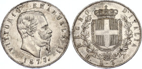 Italy 5 Lire 1877 R
KM# 8.4; N# 2290; Vittorio Emanuele II; MInt: Rome; Silver, AUNC-UNC, nice patina, remains of mint luster.