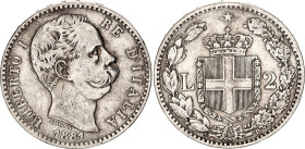 Italy 2 Lire 1881 R
KM# 23; N# 7565; Silver; Umberto I; Rome Mint; VF-XF.