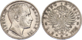 Italy 2 Lire 1905 R
KM# 33; N# 4898; Silver; Vittorio Emanuele III; Rome Mint; XF-.