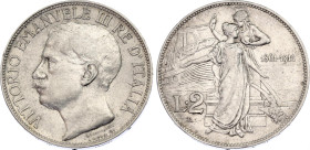 Italy 2 Lire 1911 R
KM# 52; N# 31833; Silver; Vittorio Emanuele III; 50th Anniversary of the Kingdom of Italy; Rome Mint; XF-AUNC.