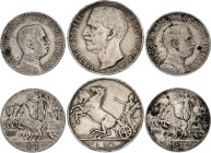 Italy 2 x 1 & 10 Lire 1912 - 1927 R
KM# 45 & 68; Silver; Vittorio Emanuele III; Rome Mint; VF-XF.