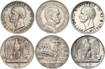 Italy 1 & 2 x 5 Lire 1913 - 1930 R
KM# 45 & 67; Silver; Vittorio Emanuele III; Rome Mint; XF-AUNC