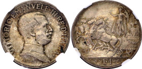 Italy 1 Lira 1917 CCG MS60
KM# 57, N# 12012; Silver; Vittorio Emanuele III; UNC.