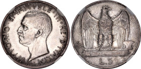Italy 5 Lire 1926 CCG MS60
KM# 67, N# 4047; Silver; Vittorio Emanuele III; UNC.