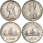 Italy 2 x 500 Lire 1959 - 1960
KM# 98; Schön# 97; N# 2716; Silver; VF-XF.