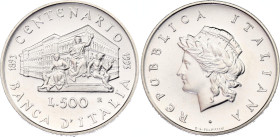 Italy 500 Lire 1993 R
KM# 173; N# 40276; Silver; Centenary of the Bank of Italy; Rome Mint; Mintage 52'100; UNC.