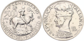 Italy 5000 Lire 1995 R
KM# 175; Schön# 178; N# 52607; Silver; 600th Anniversary of the Birth of Pisanello; Rome Mint; Mintage 37'700; UNC.