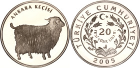 Turkey 20 New Lira 2005
KM# 1175; N# 53586; Silver; Angora Goat; Istanbul Mint; Mintage 898; Proof.