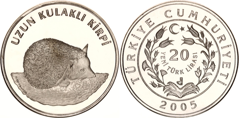 Turkey 20 New Lira 2005
KM# 1176; N# 53586; Silver; Long-eared Desert Hedgehog;...