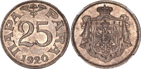 Yugoslavia 25 Para 1920 NGC MS 64
KM# 3, N# 4864; Nickel brass; Petar I.