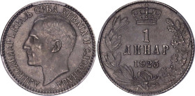 Yugoslavia 1 Dinar 1925 PCGS MS63
KM# 5, N# 4865; Nickel; Alexander I; UNC.