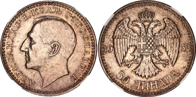 Yugoslavia 50 Dinara 1932 NGC AU 58
KM# 16, N# 16520; Silver; Aleksandar I; Lon...