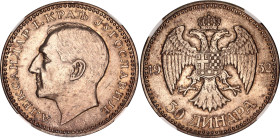Yugoslavia 50 Dinara 1932 NGC AU 58
KM# 16, N# 16520; Silver; Aleksandar I; London Mint.