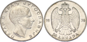 Yugoslavia 50 Dinara 1938
KM# 24, N# 7472; Silver; Peter II; AUNC.