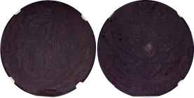 Russia 5 Kopeks 1789 ЕМ NGC AU
Bit# 643; Copper; NGC AU Det. env. damage.