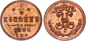 Russia 1/4 Kopek 1896 СПБ
Bit.# 295, N# 16982; Copper 0.82 g.; Nicholas II; UNC, Red.