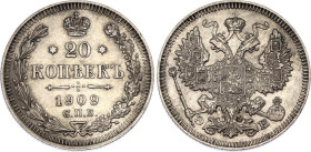 Russia 20 Kopeks 1909 СПБ ЭБ
Bit# 109; Conros# 146/84; Silver 3.47 g.; UNC.