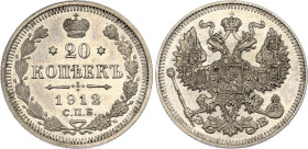 Russia 20 Kopeks 1912 СПБ ЭБ
Bit# 112; Conros# 146/87; Silver 3.63 g.; UNC.
