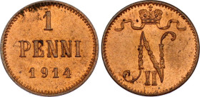 Russia - Finland 1 Penni 1914
Bit# 474; Conros# 489/38; Copper 1.27 g.; UNC.