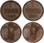 Russia - Finland 2 x 1 Penni 1915 - 1917 S
Bit# 468 & 471; Copper; AUNC.