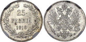 Russia - Finland 25 Pennia 1916 S NGC MS 66
Bit# 421; Conros# 486/27; Silver; UNC, rare condition.