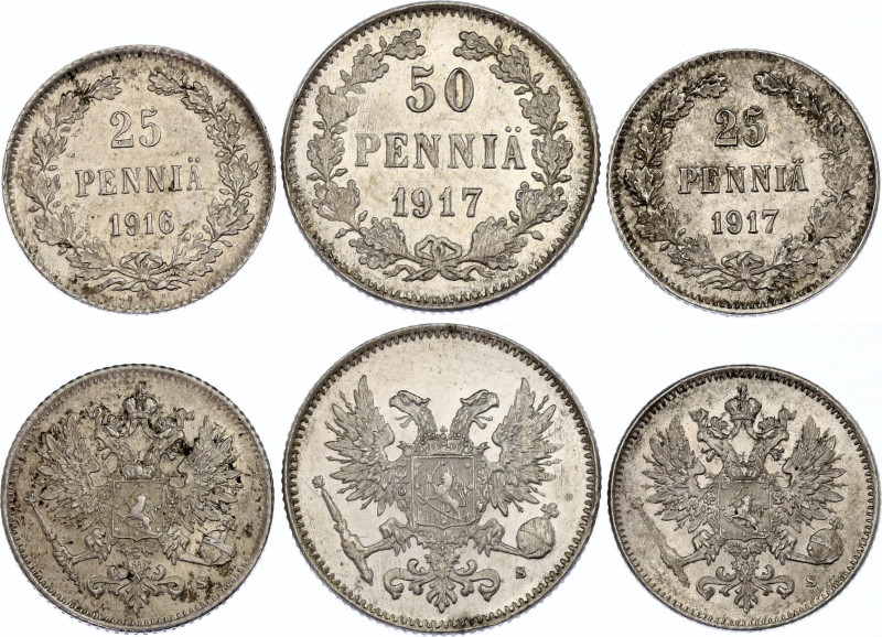 Russia - Finland 2 x 25 & 50 Pennia 1916 - 1917
Silver; AUNC.