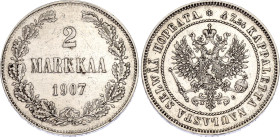 Russia - Finland 2 Markkaa 1907 L
Bit# 397; Conros# 483/9; Silver 10.33 g.; XF-AUNC.
