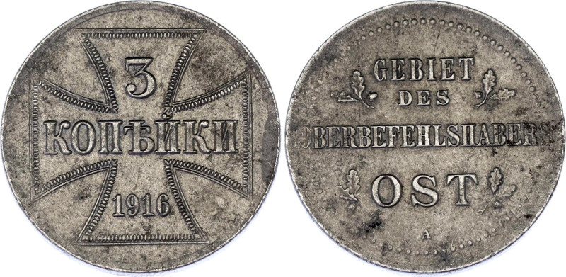 Russia 3 Kopeks 1916 A German Occupation
Bit# A1, N# 7070; Ferrum; Military Coi...