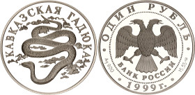Russian Federation 1 Rouble 1999 СПМД
Y# 642; Schön# 593; N# 28143; Silver; Red Book - Caucasian Viper; St. Petersburg Mint; Mintage 15'000; Proof....
