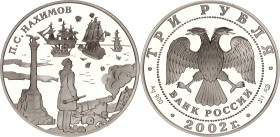 Russian Federation 3 Roubles 2002 СПМД
Y# 755; Schön# 746; N# 73113; Silver; Admiral Petr Nakhimov; St. Petersburg Mint; Mintage 10'000; Proof.