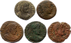 Roman Empire 5 x 1 Follis 364 - 378 AD Different Types
RIC# 7b, 14b, 15b, 18b; Copper; Valens; VF.