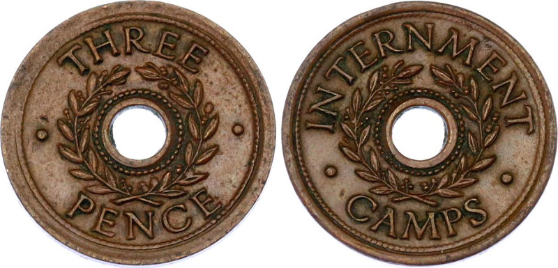 Australia 3 Pence 1943 Token
KM# TN2.1; Copper 1.40 g., 16 mm.; Interments Camp...