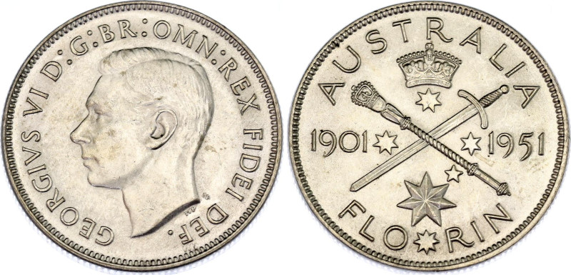 Australia 1 Florin 1951
KM# 47, N# 12502; Silver; George VI; 50th Anniversary o...