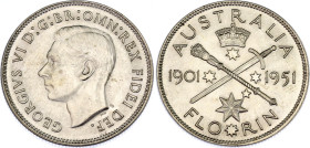 Australia 1 Florin 1951
KM# 47, N# 12502; Silver; George VI; 50th Anniversary of Federation; UNC, with Luster.