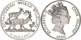 Cook Islands 50 Dollars 1990
KM# 207, N# 79607; Silver., Proof; Endangered World Wildlife Series; Dama Gazelle; With minor hairlines.