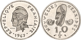 New Hebrides 10 Francs 1967 Essai
KM# E2, N# 152855; Nickel., Proof; Mintage 1700 pcs.