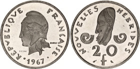 New Hebrides 20 Francs 1967 Essai
KM# E3, N# 152856; Nickel., Proof; Mintage 1700 pcs.